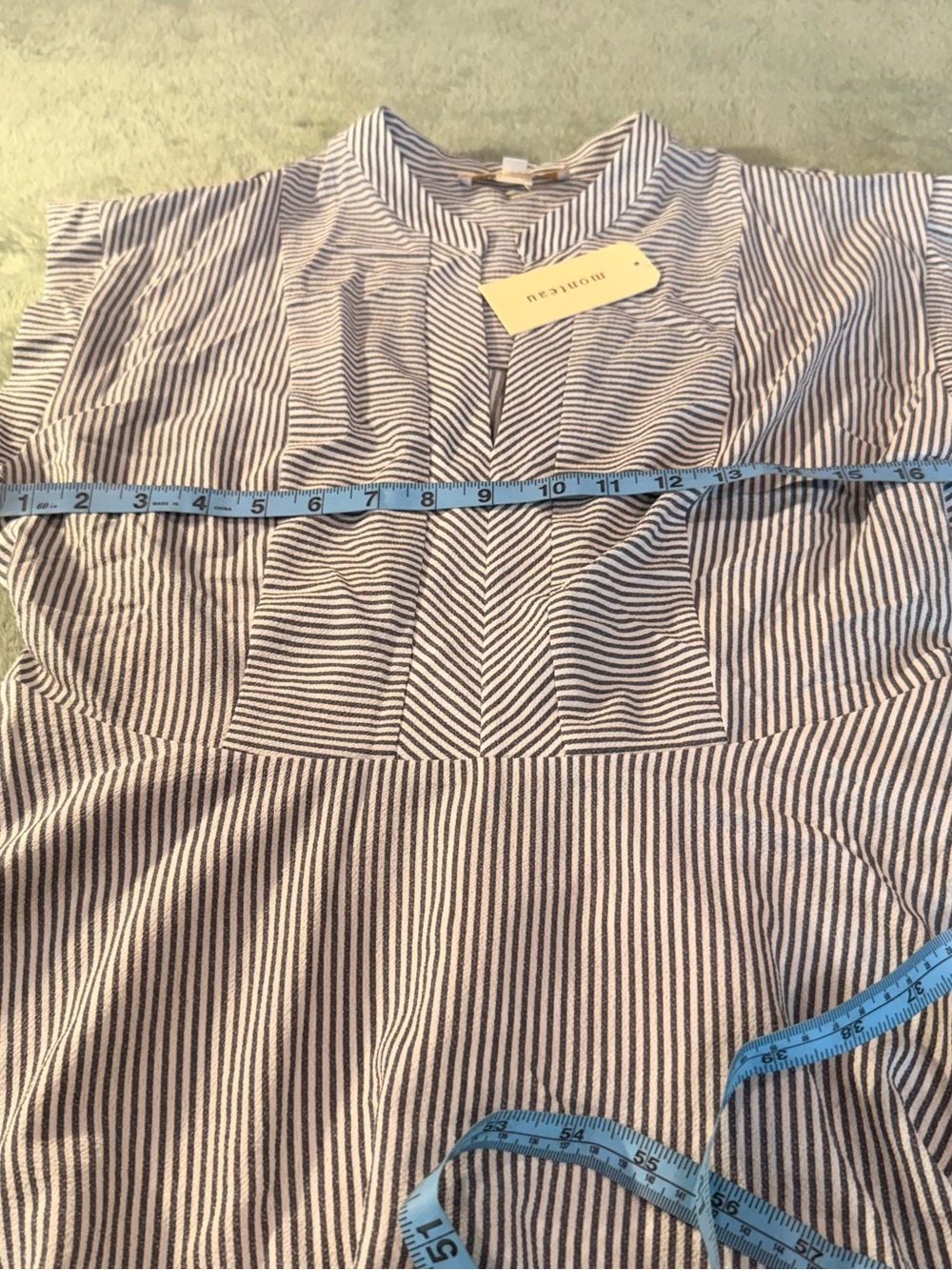 Monteau Los Angeles Peplum Blouse XL Blue White Striped NWT Flutter Sleeve - Picture 7 of 12